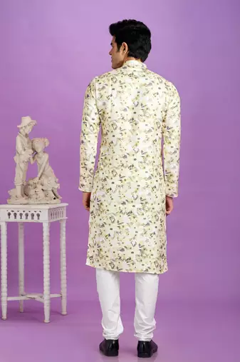 yellow digital print  on semi cotton straight kurta churidar without lining fabric