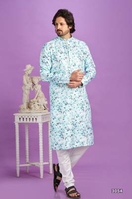 blue  digital print  on semi cotton straight kurta churidar without lining fabric 1
