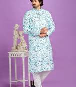 Blue  digital print  on semi cotton straight kurta without lining fabric