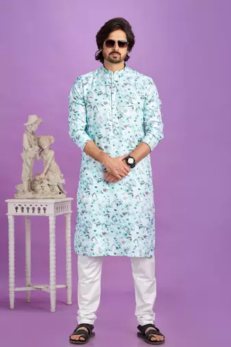 blue  digital print  on semi cotton straight kurta churidar without lining fabric