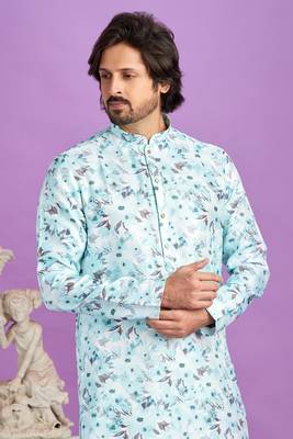 blue  digital print  on semi cotton straight kurta churidar without lining fabric 3