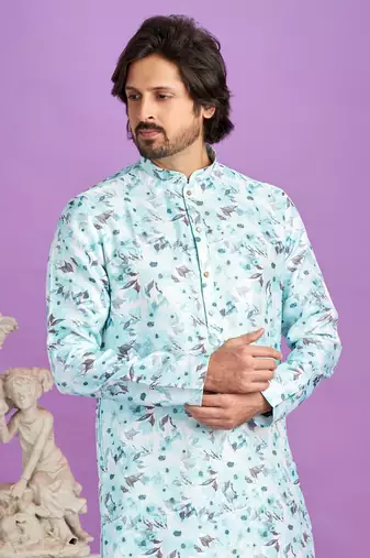 blue  digital print  on semi cotton straight kurta churidar without lining fabric