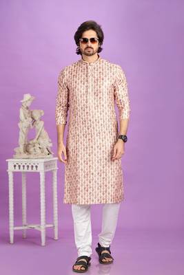 brown digital print  on semi cotton straight kurta churidar without lining fabric 2