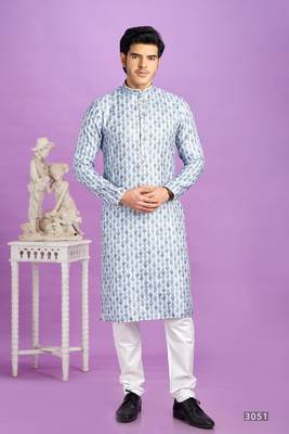 blue digital print  on semi cotton straight kurta churidar without lining fabric 1