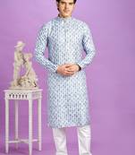 blue digital print  on semi cotton straight kurta churidar without lining fabric