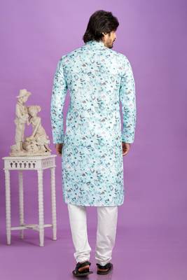 blue  digital print  on semi cotton straight kurta churidar without lining fabric 4