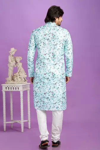 blue  digital print  on semi cotton straight kurta churidar without lining fabric