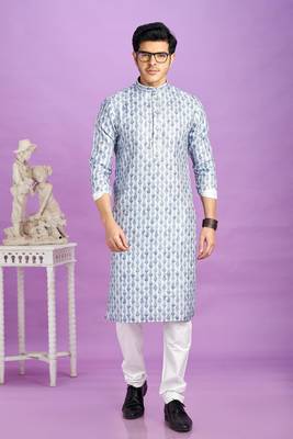 blue digital print  on semi cotton straight kurta churidar without lining fabric 2