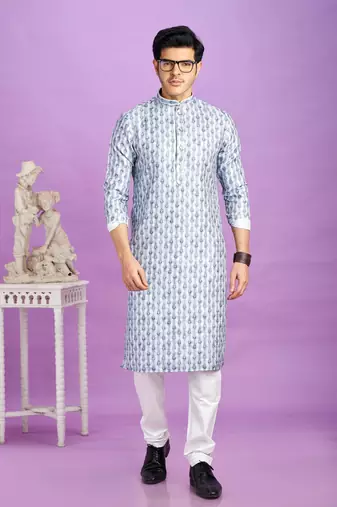 blue digital print  on semi cotton straight kurta churidar without lining fabric
