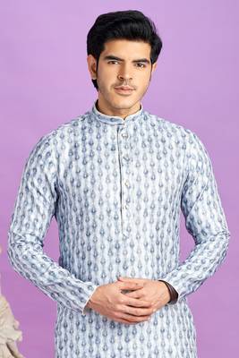 blue digital print  on semi cotton straight kurta churidar without lining fabric 3