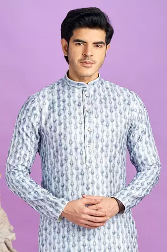 blue digital print  on semi cotton straight kurta churidar without lining fabric