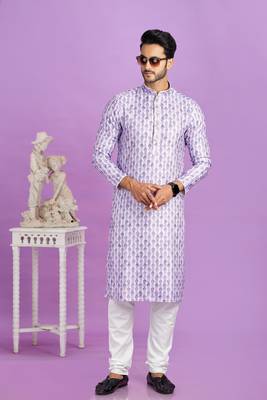 purple digital print  on semi cotton straight kurta churidar without lining fabric 2