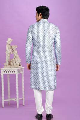 blue digital print  on semi cotton straight kurta churidar without lining fabric 4