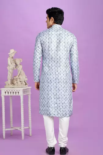 blue digital print  on semi cotton straight kurta churidar without lining fabric
