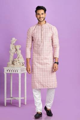 pink digital print  on semi cotton straight kurta churidar without lining fabric 2