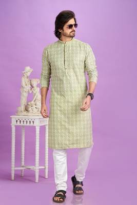 green digital print  on semi cotton straight kurta churidar without lining fabric 2