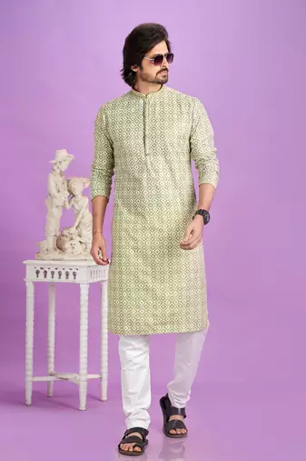 green digital print  on semi cotton straight kurta churidar without lining fabric