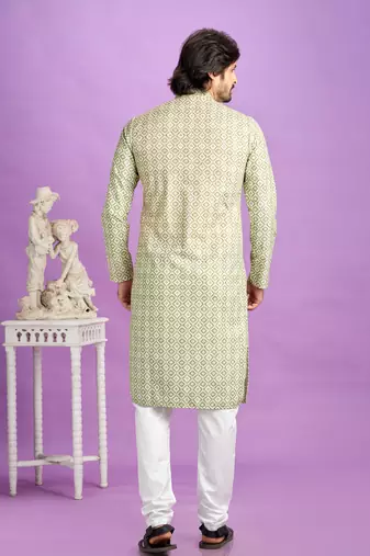 green digital print  on semi cotton straight kurta churidar without lining fabric