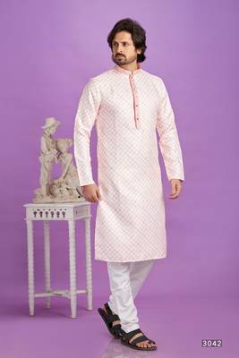 pink digital print  on semi cotton straight kurta churidar without lining fabric 1