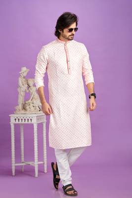 pink digital print  on semi cotton straight kurta churidar without lining fabric 2