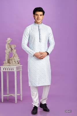 blue digital print  on semi cotton straight kurta churidar without lining fabric 1