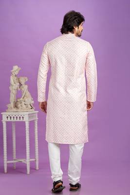 pink digital print  on semi cotton straight kurta churidar without lining fabric 4