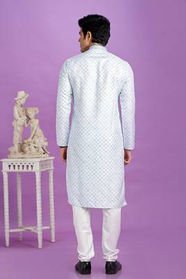 blue digital print  on semi cotton straight kurta churidar without lining fabric 4