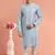 bluedigital print on cotton fabric with thread work straight kurta churidar for men