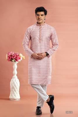 dark moderate reddigital print on cotton fabric with thread work straight kurta churidar for men 1