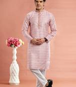 dark moderate reddigital print on cotton fabric with thread work straight kurta churidar for men