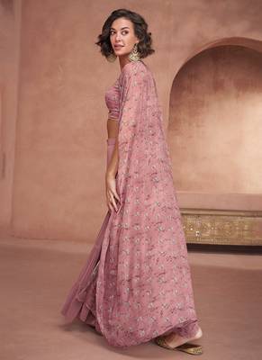 Onion pink sequins embroidery crop top cape style palazzo suit 2