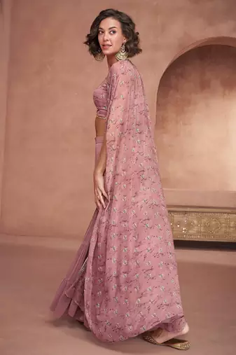 Onion pink sequins embroidery crop top cape style palazzo suit