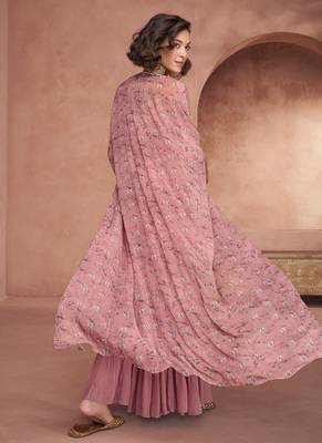 Onion pink sequins embroidery crop top cape style palazzo suit 3