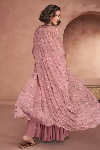 Onion pink sequins embroidery crop top cape style palazzo suit