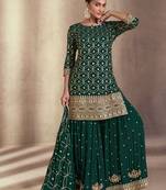 Green sequins embroidery georgette semi stitch sharara suit with dupatta