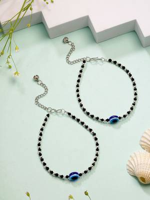 women's silver-plated evil eye artificial beads anklet 1