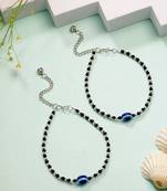  women's silver-plated evil eye artificial beads anklet