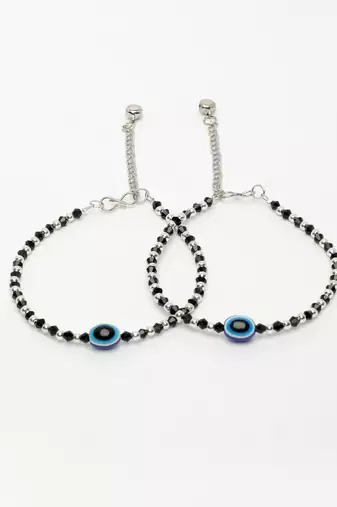  women's silver-plated evil eye artificial beads anklet
