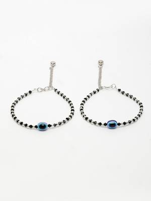  women's silver-plated evil eye artificial beads anklet 3