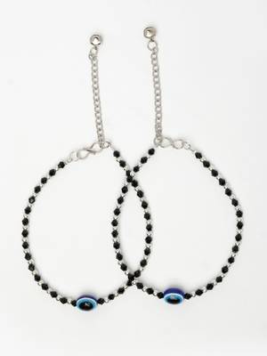  women's silver-plated evil eye artificial beads anklet 4