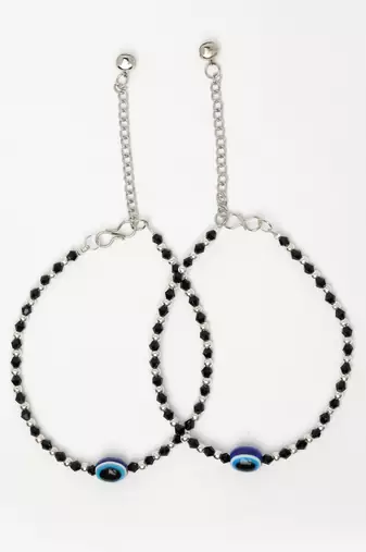  women's silver-plated evil eye artificial beads anklet