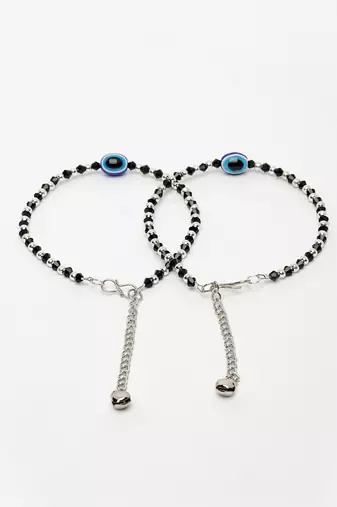  women's silver-plated evil eye artificial beads anklet