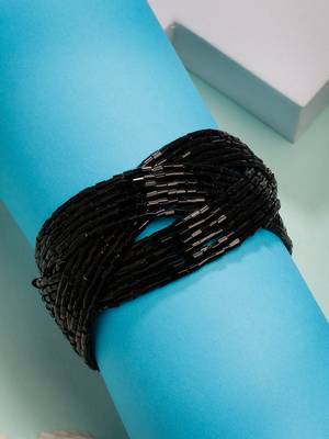  women's black artificial beads western cuff bracelet 1