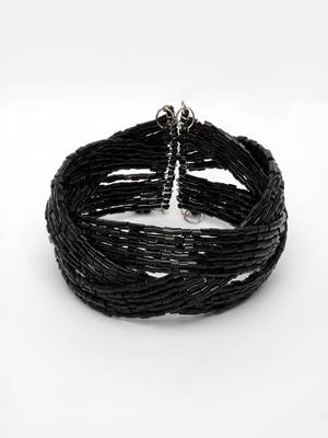  women's black artificial beads western cuff bracelet 2