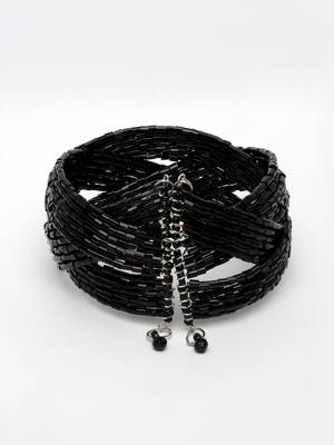  women's black artificial beads western cuff bracelet 4