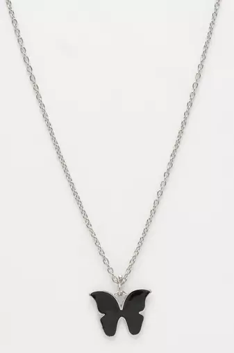  women's silver-plated chain with butterfly pendant