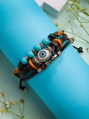  men's evil eye multi-coloured leather wraparound bracelet 1