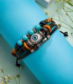  men's evil eye multi-coloured leather wraparound bracelet