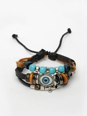  men's evil eye multi-coloured leather wraparound bracelet 2