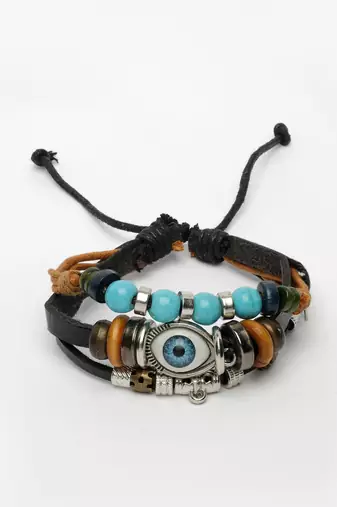  men's evil eye multi-coloured leather wraparound bracelet